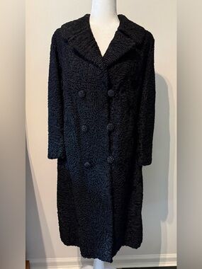 Vintage Elegant Black Karakul Lamb Women's Coat
